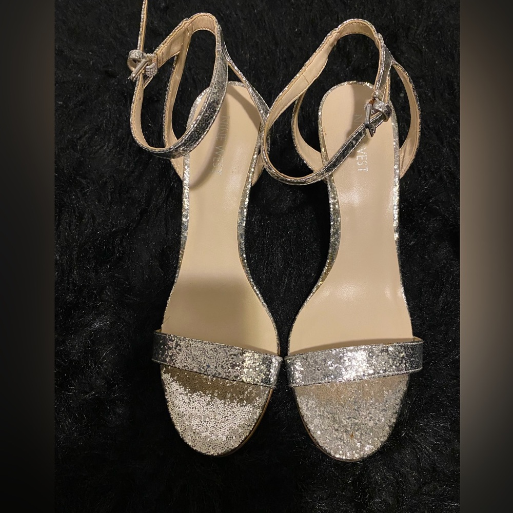 Nine West Aniston silver glitter heel shoe